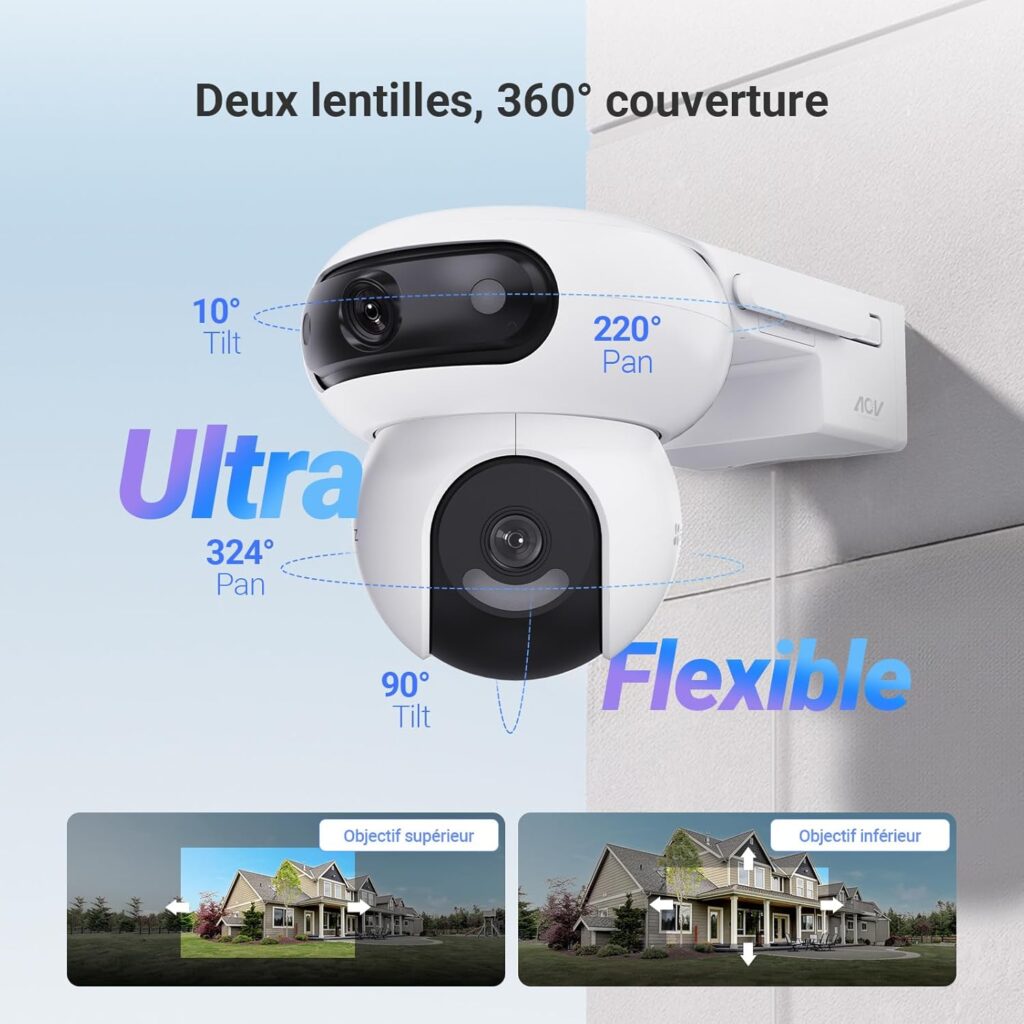 EZVIZ 8MP(4MP+4MP) Camera Surveillance WiFi Exterieure sans Fil à Double Objectif Motorisé, Camera Exterieur Solaire, Mode Always-on, Détection de Personne/Véhicule, CB90 Dual+8W Panneau Solaire