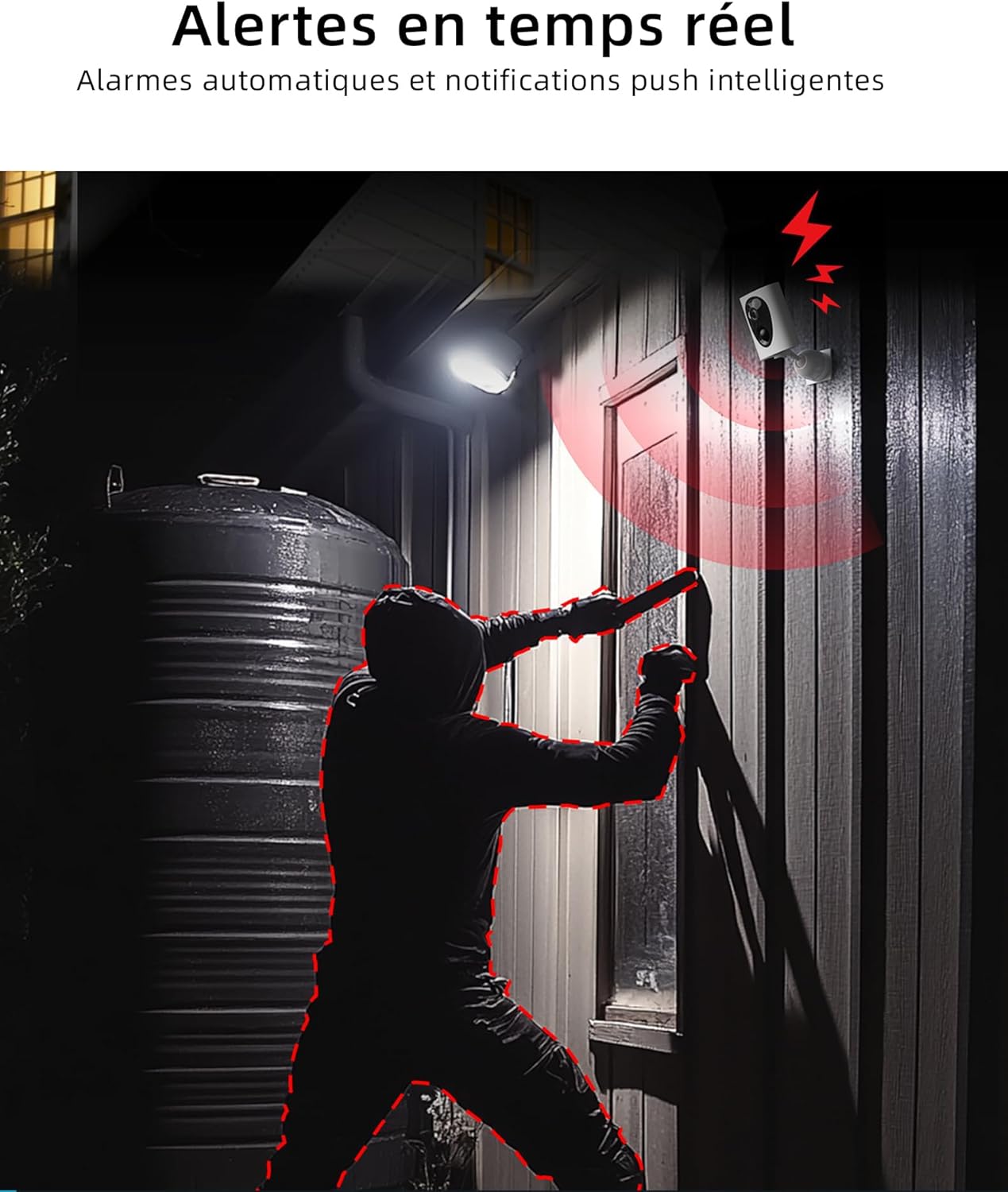 Virtavo Caméra Surveillance WiFi Extérieure sans Fil, 2K Caméra Extérieure, Batterie Rechargeable, Détecteur de Mouvement PIR, Alarme Maison, Vision Nocturne Couleur, Étanche